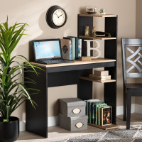 Baxton Studio MHCT2031-GreyOak-Desk Baxton Studio Callahan Modern and Contemporary Two-Tone Dark Grey and Oak Finished Wood Desk with Shelves